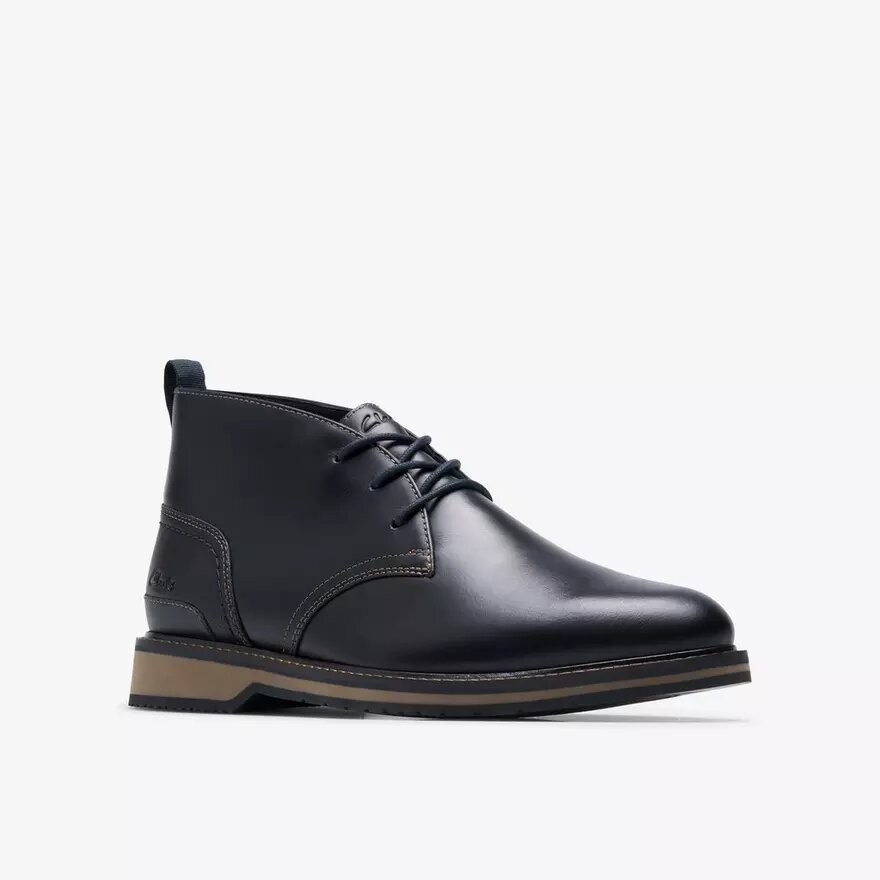 Botas Chukka Monahan para hombre, negras y de piel lisa Botas Chukka Monahan para hombre, negras y de piel lisa
