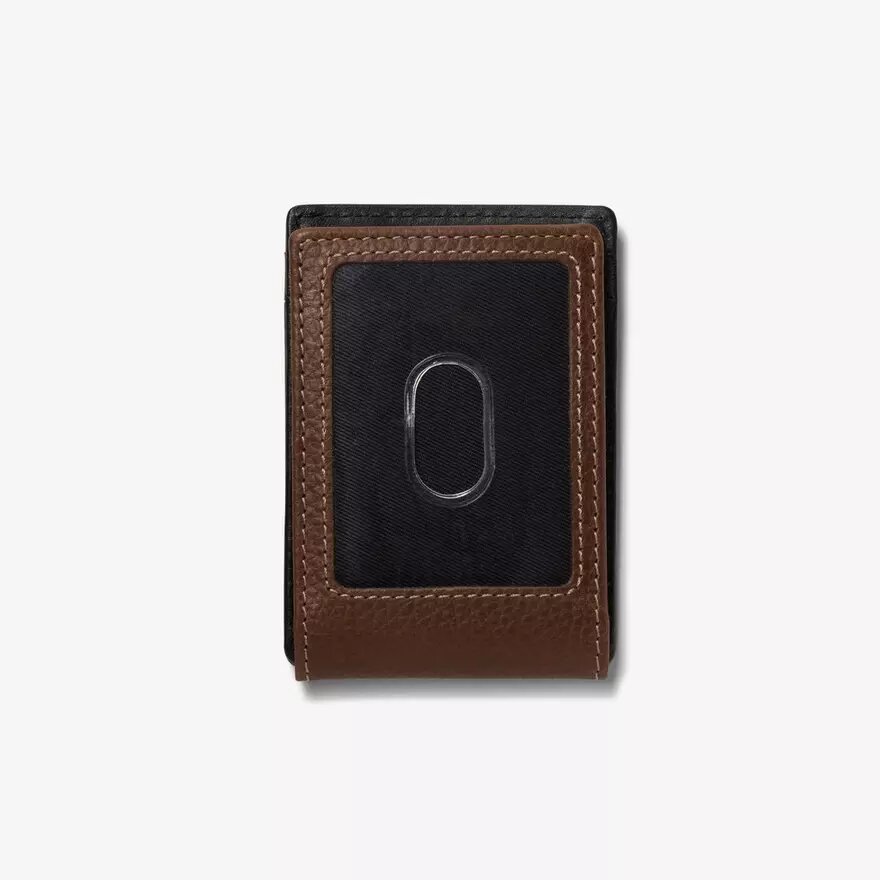 Cartera para hombre con pinza para billetes ancha, de piel granulada, marrón, EE. UU. Cartera para hombre con pinza para billetes ancha, de piel granulada, marrón, EE. UU.