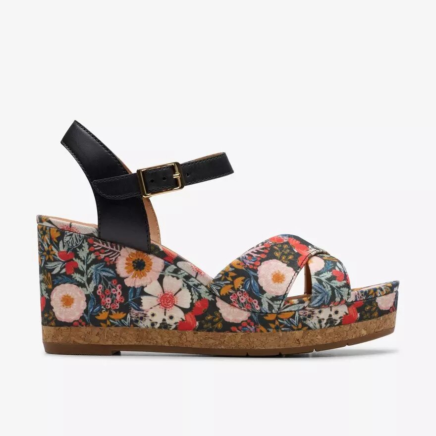 Cuñas «Chicly Floral» negras para mujer Cuñas «Chicly Floral» negras para mujer