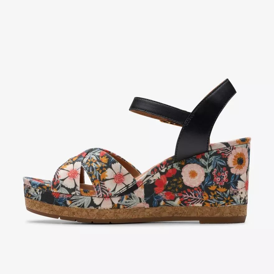 Cuñas «Chicly Floral» negras para mujer Cuñas «Chicly Floral» negras para mujer