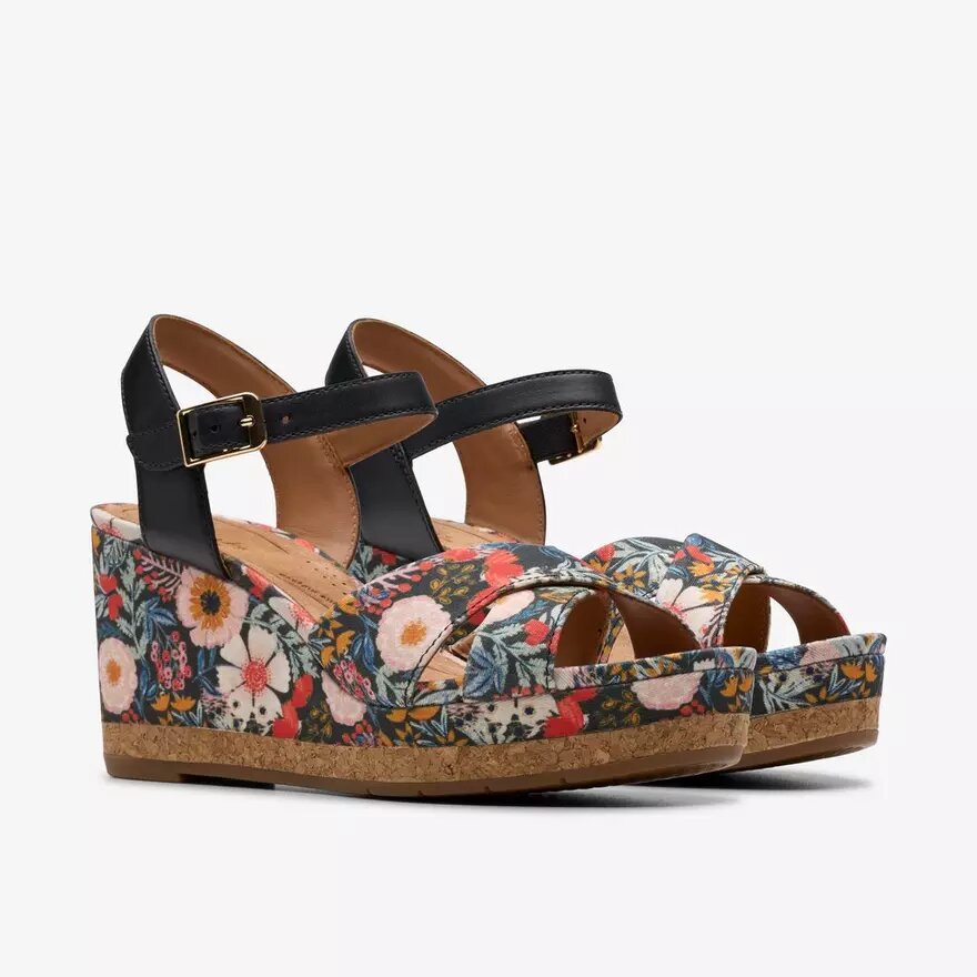 Cuñas «Chicly Floral» negras para mujer Cuñas «Chicly Floral» negras para mujer