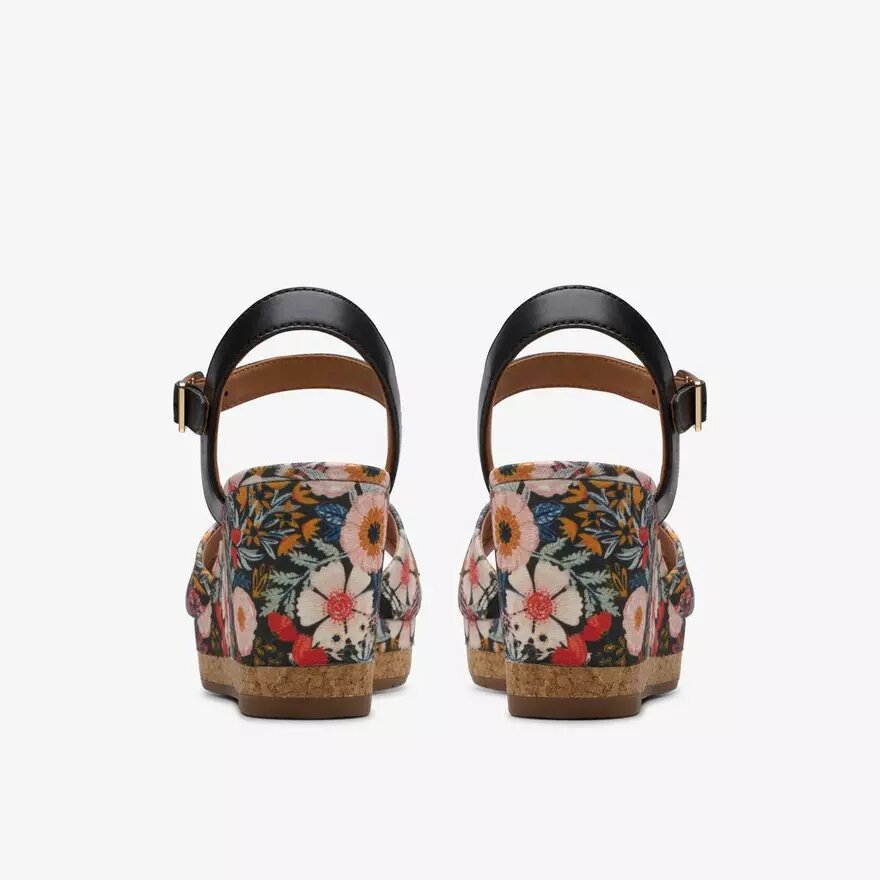 Cuñas «Chicly Floral» negras para mujer Cuñas «Chicly Floral» negras para mujer