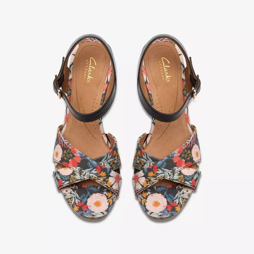 Cuñas «Chicly Floral» negras para mujer Cuñas «Chicly Floral» negras para mujer