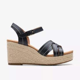 Cuñas de cuero negro con correa Sabina para mujer