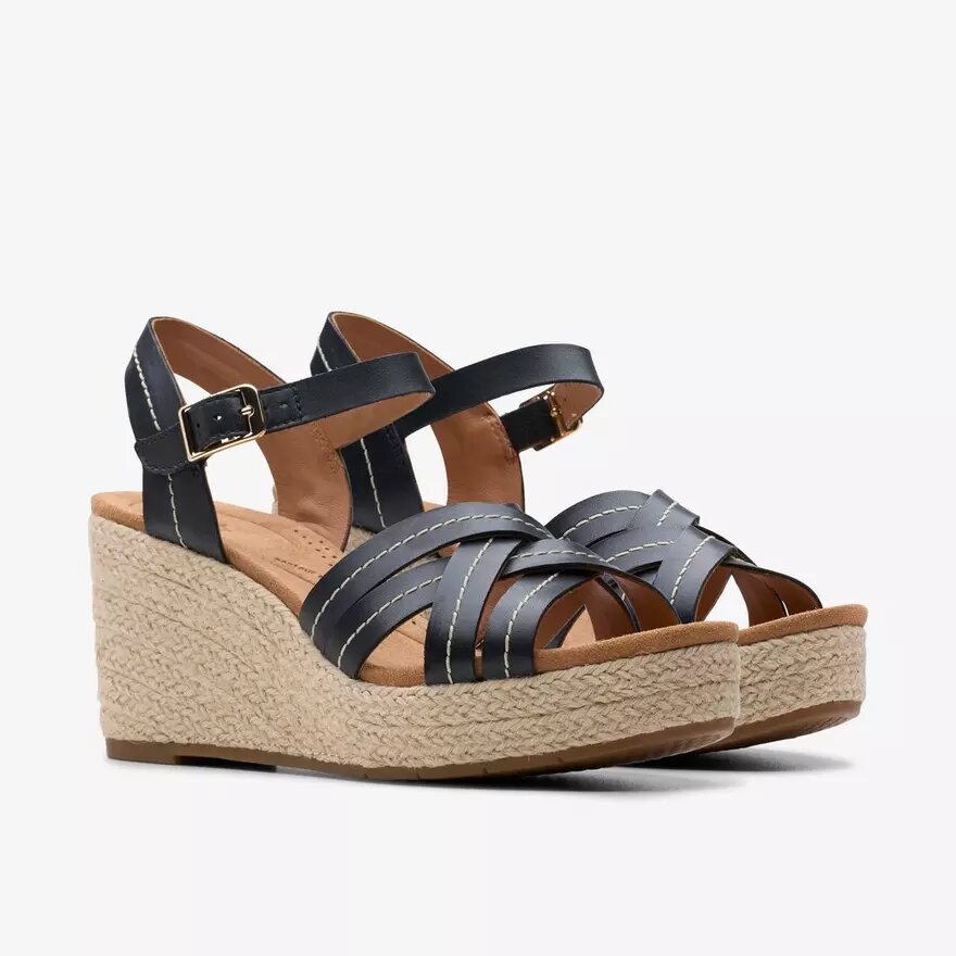 Cuñas de cuero negro con correa Sabina para mujer Cuñas de cuero negro con correa Sabina para mujer