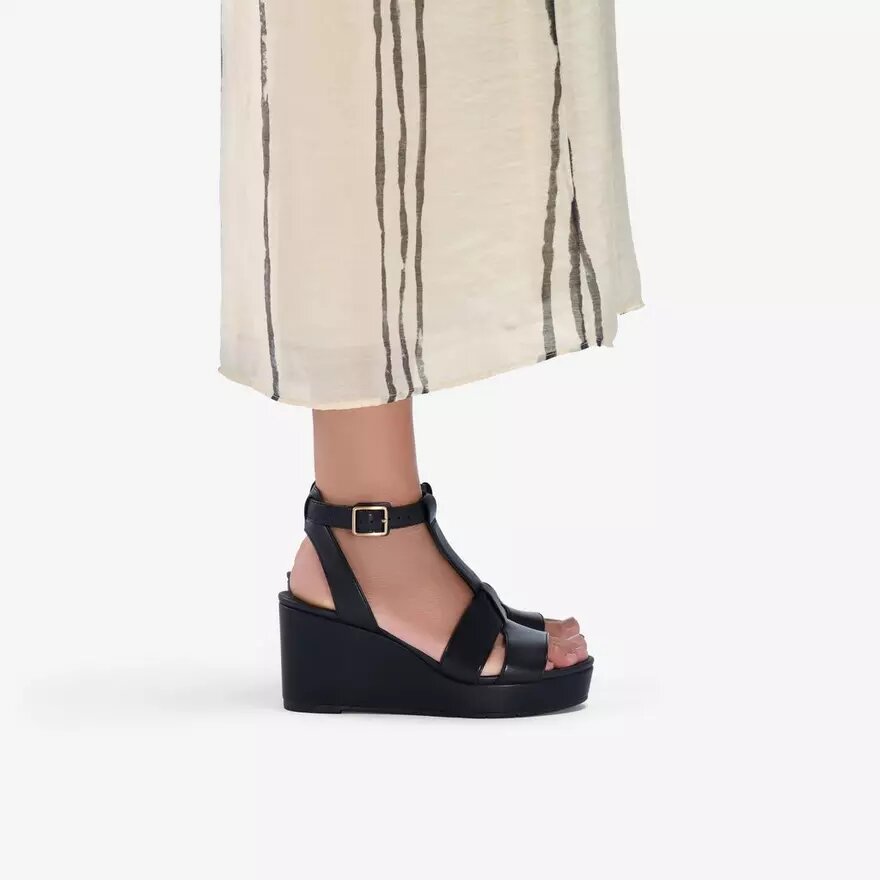 Cuñas de cuero negro Sabina Hope para mujer Cuñas de cuero negro Sabina Hope para mujer