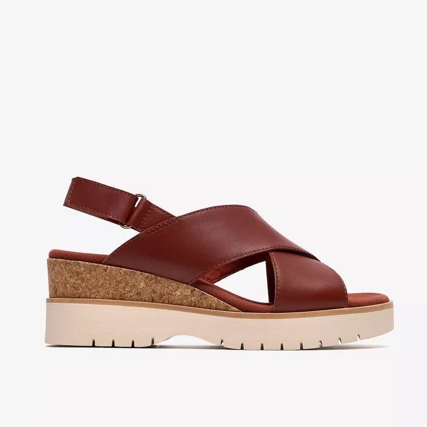 Cuñas de piel naranja quemado Diaz Cross para mujer Cuñas de piel naranja quemado Diaz Cross para mujer