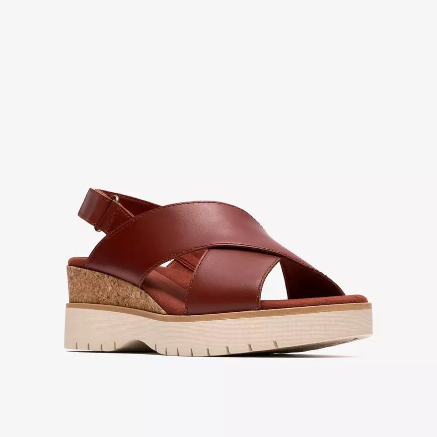 Cuñas de piel naranja quemado Diaz Cross para mujer Cuñas de piel naranja quemado Diaz Cross para mujer