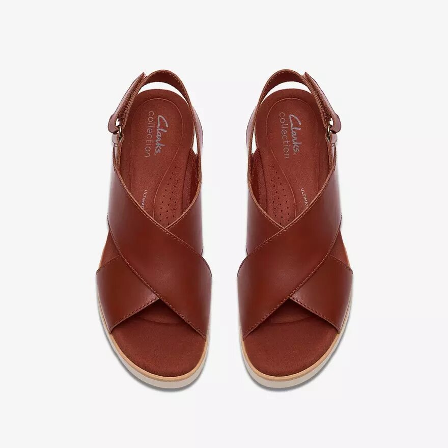 Cuñas de piel naranja quemado Diaz Cross para mujer Cuñas de piel naranja quemado Diaz Cross para mujer