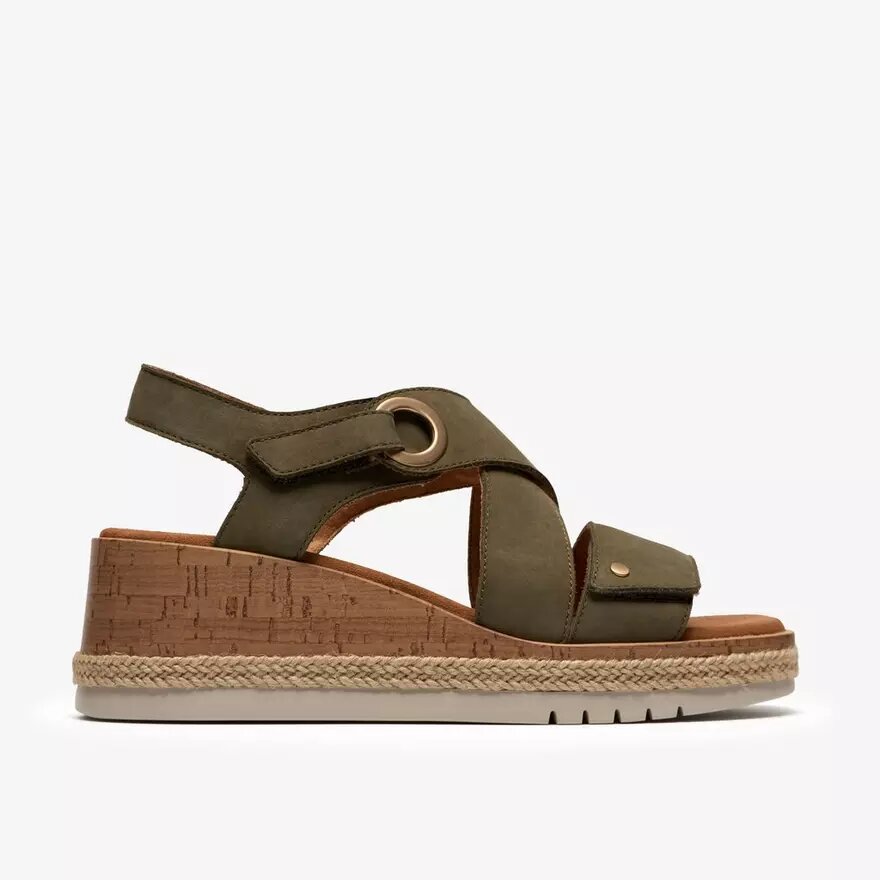 Cuñas Kidiki Sun para mujer, en nubuck verde oliva oscuro Cuñas Kidiki Sun para mujer, en nubuck verde oliva oscuro