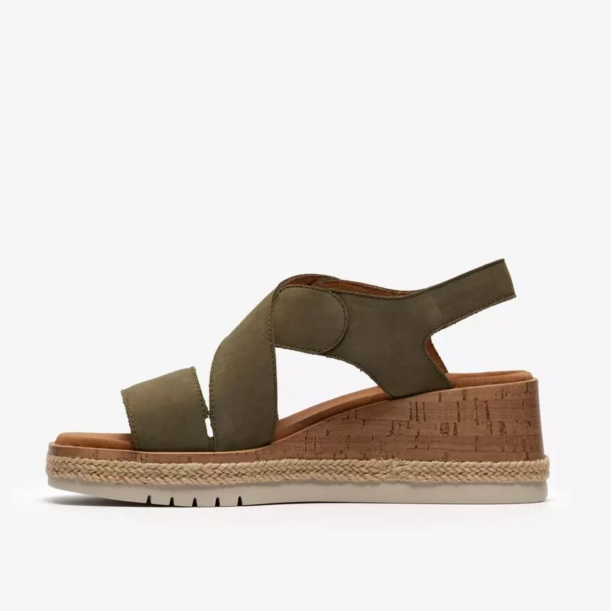 Cuñas Kidiki Sun para mujer, en nubuck verde oliva oscuro Cuñas Kidiki Sun para mujer, en nubuck verde oliva oscuro