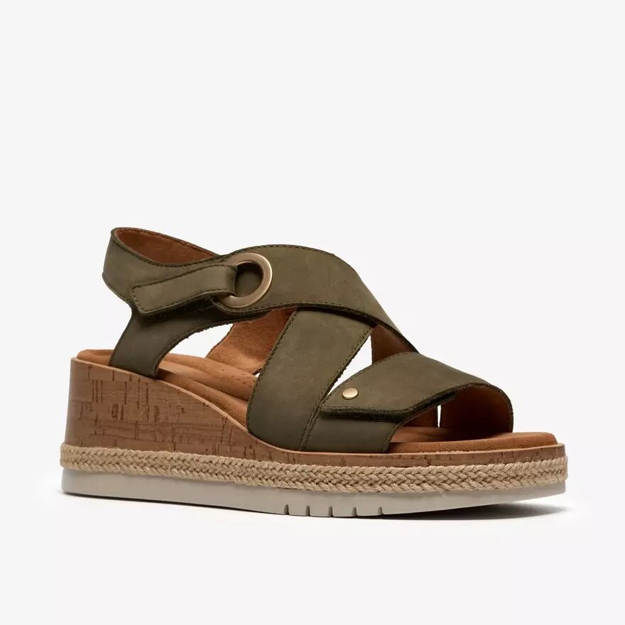 Cuñas Kidiki Sun para mujer, en nubuck verde oliva oscuro Cuñas Kidiki Sun para mujer, en nubuck verde oliva oscuro