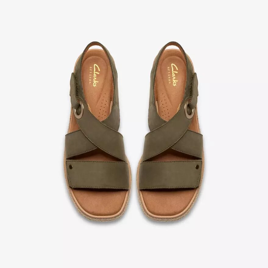 Cuñas Kidiki Sun para mujer, en nubuck verde oliva oscuro Cuñas Kidiki Sun para mujer, en nubuck verde oliva oscuro