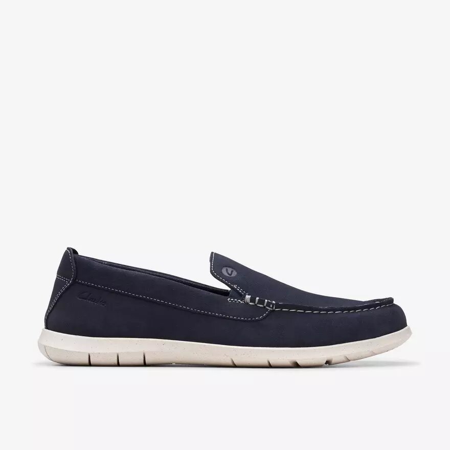 Mocasines de verano sin cordones Flexway Step para hombre, de ante azul marino Mocasines de verano sin cordones Flexway Step para hombre, de ante azul marino