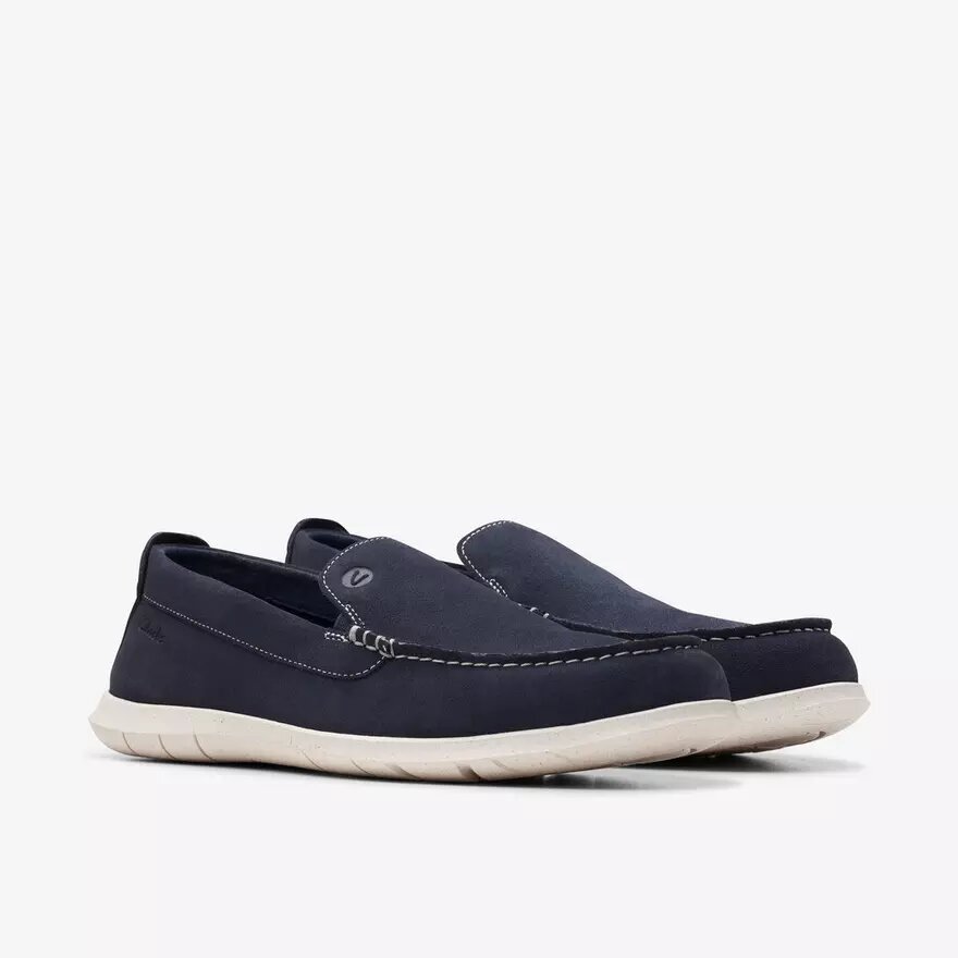 Mocasines de verano sin cordones Flexway Step para hombre, de ante azul marino Mocasines de verano sin cordones Flexway Step para hombre, de ante azul marino