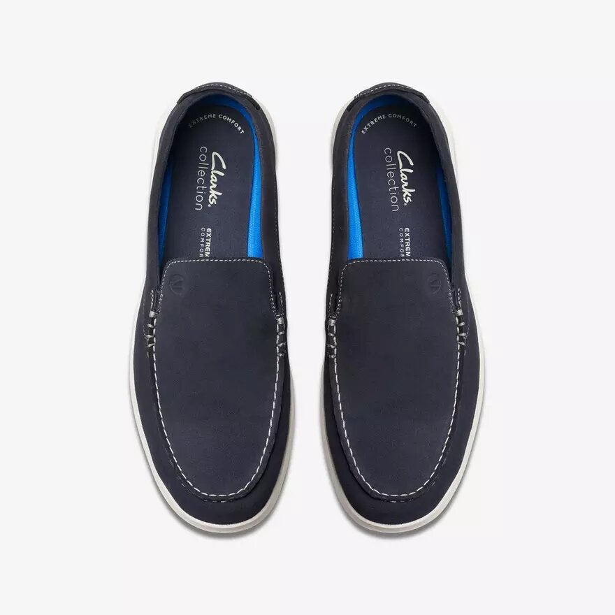 Mocasines de verano sin cordones Flexway Step para hombre, de ante azul marino Mocasines de verano sin cordones Flexway Step para hombre, de ante azul marino