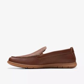 Mocasines sin cordones Flexway Step de cuero marrón claro para hombre en versión slip-on