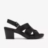 Sandalias de tacón de cuero negro Kymber Shine para mujer Sandalias de tacón de cuero negro Kymber Shine para mujer
