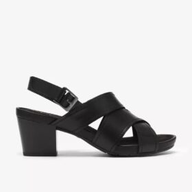 Sandalias de tacón de cuero negro Kymber Shine para mujer