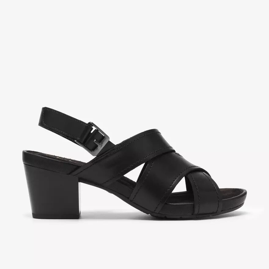 Sandalias de tacón de cuero negro Kymber Shine para mujer Sandalias de tacón de cuero negro Kymber Shine para mujer