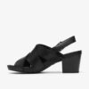 Sandalias de tacón de cuero negro Kymber Shine para mujer Sandalias de tacón de cuero negro Kymber Shine para mujer