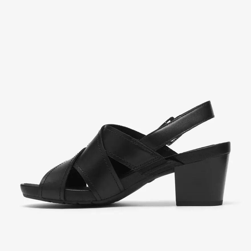 Sandalias de tacón de cuero negro Kymber Shine para mujer Sandalias de tacón de cuero negro Kymber Shine para mujer