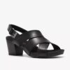 Sandalias de tacón de cuero negro Kymber Shine para mujer Sandalias de tacón de cuero negro Kymber Shine para mujer