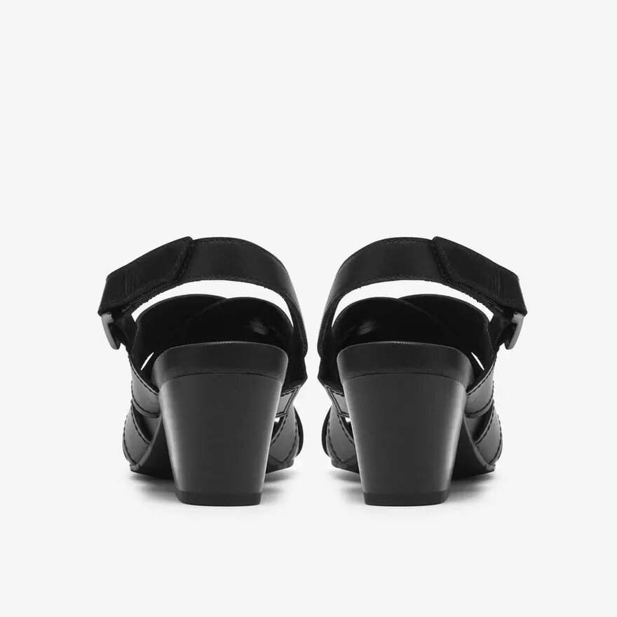 Sandalias de tacón de cuero negro Kymber Shine para mujer Sandalias de tacón de cuero negro Kymber Shine para mujer