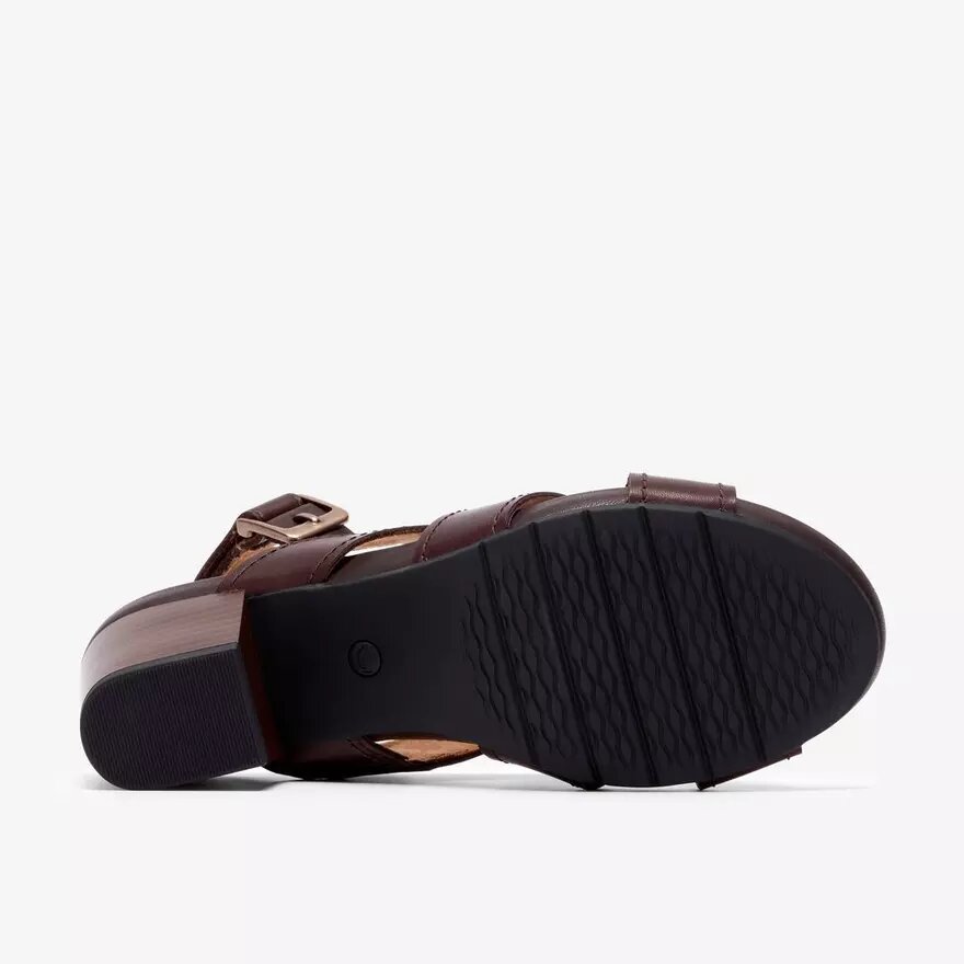 Sandalias de tacón Kymber Shine de cuero marrón oscuro para mujer Sandalias de tacón Kymber Shine de cuero marrón oscuro para mujer