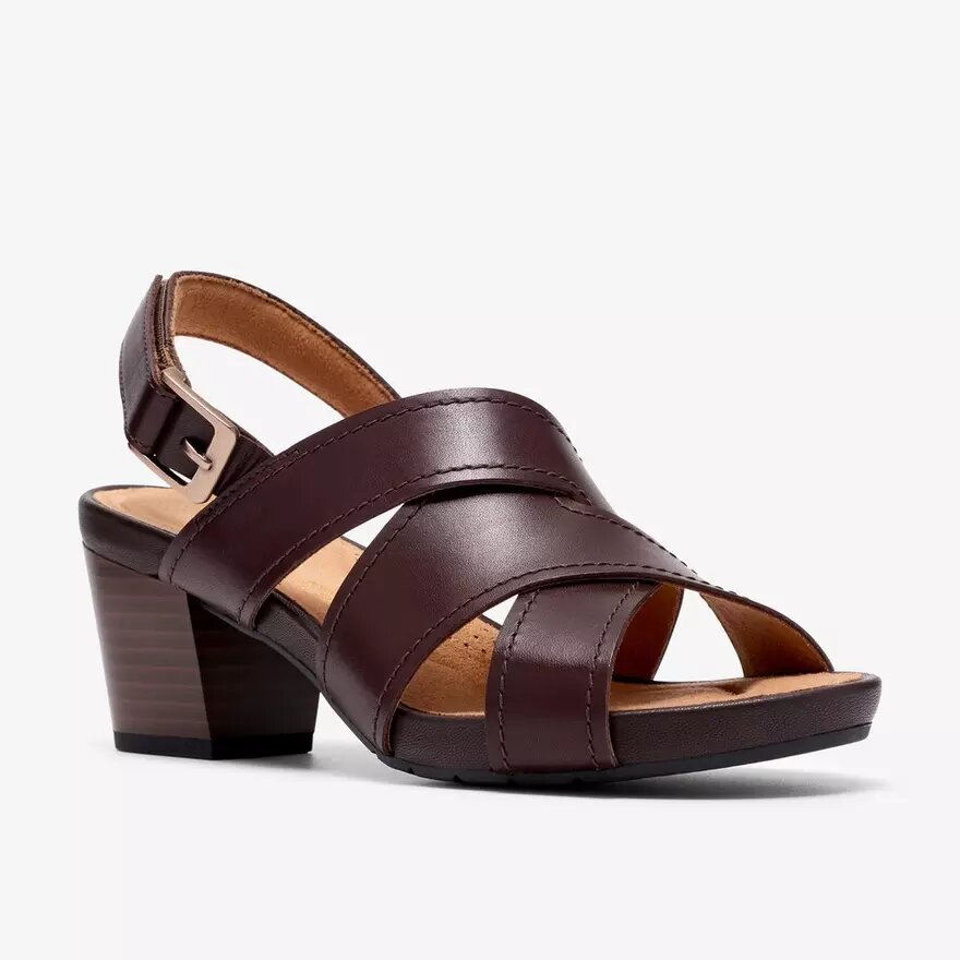 Sandalias de tacón Kymber Shine de cuero marrón oscuro para mujer Sandalias de tacón Kymber Shine de cuero marrón oscuro para mujer