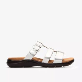 Sandalias planas de charol Kitly Pearl White para mujer