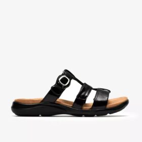 Sandalias planas de charol negro «Kitly Pearl» para mujer