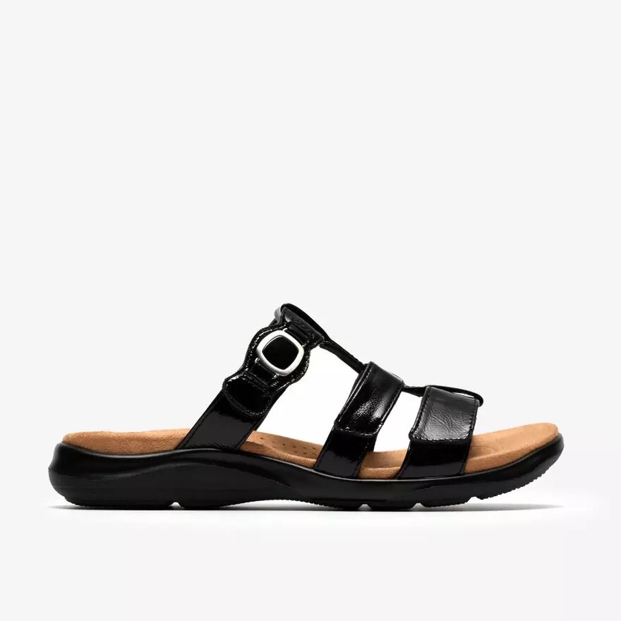 Sandalias planas de charol negro «Kitly Pearl» para mujer Sandalias planas de charol negro «Kitly Pearl» para mujer