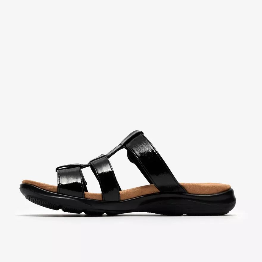 Sandalias planas de charol negro «Kitly Pearl» para mujer Sandalias planas de charol negro «Kitly Pearl» para mujer