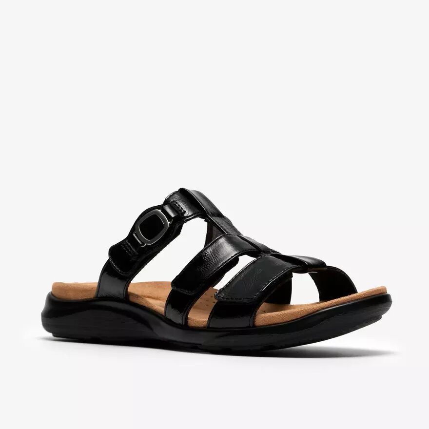 Sandalias planas de charol negro «Kitly Pearl» para mujer Sandalias planas de charol negro «Kitly Pearl» para mujer