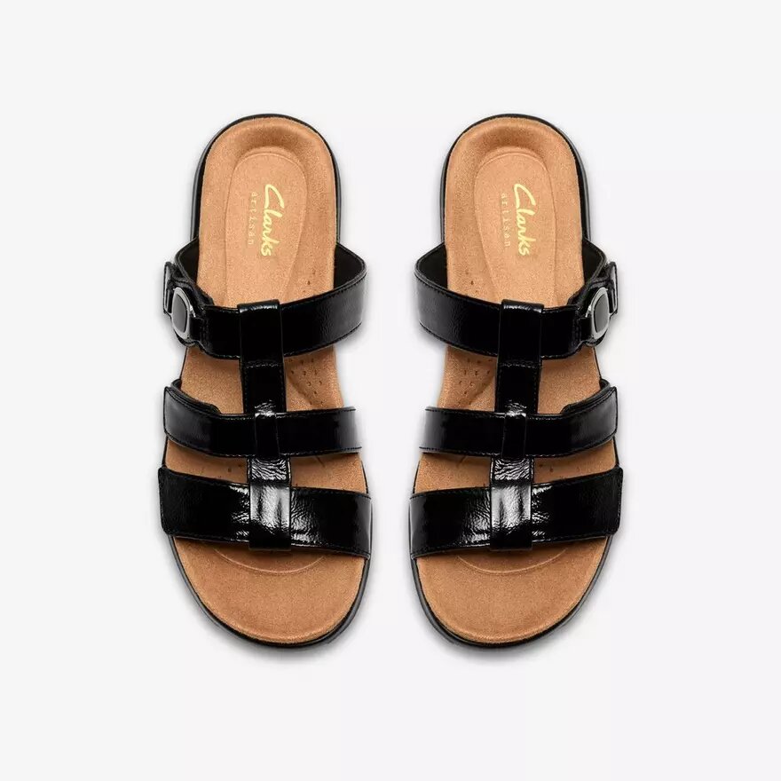 Sandalias planas de charol negro «Kitly Pearl» para mujer Sandalias planas de charol negro «Kitly Pearl» para mujer