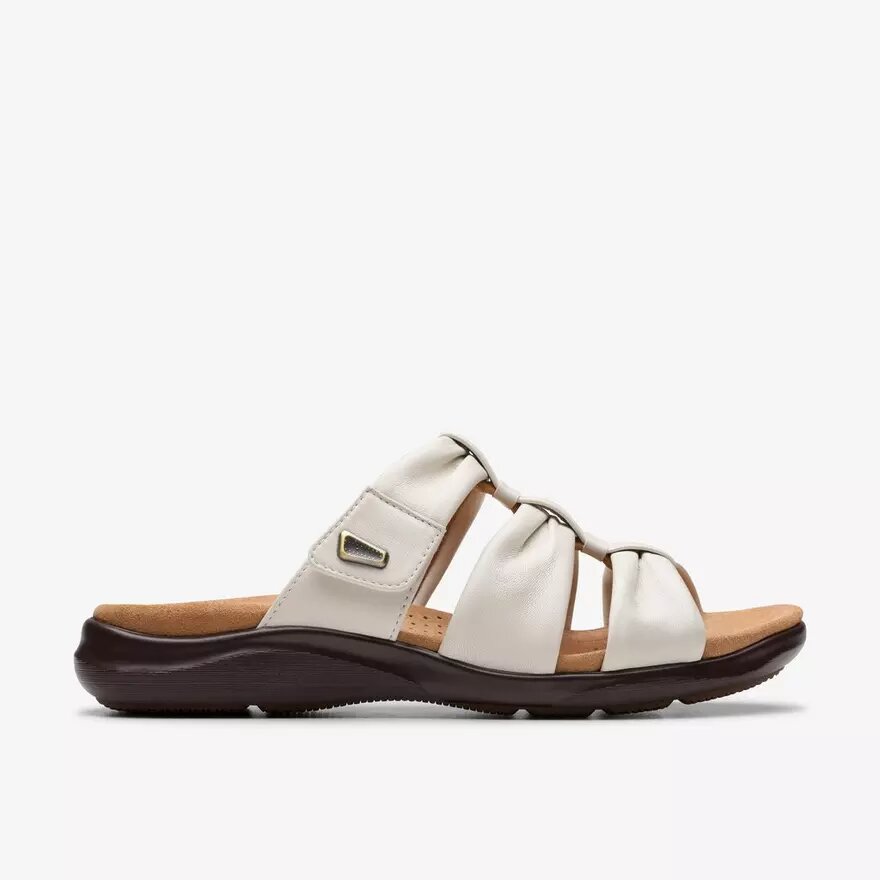 Sandalias planas de cuero color crema «Kitly Slide» para mujer Sandalias planas de cuero color crema «Kitly Slide» para mujer