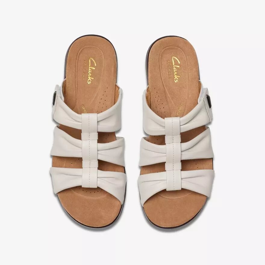 Sandalias planas de cuero color crema «Kitly Slide» para mujer Sandalias planas de cuero color crema «Kitly Slide» para mujer