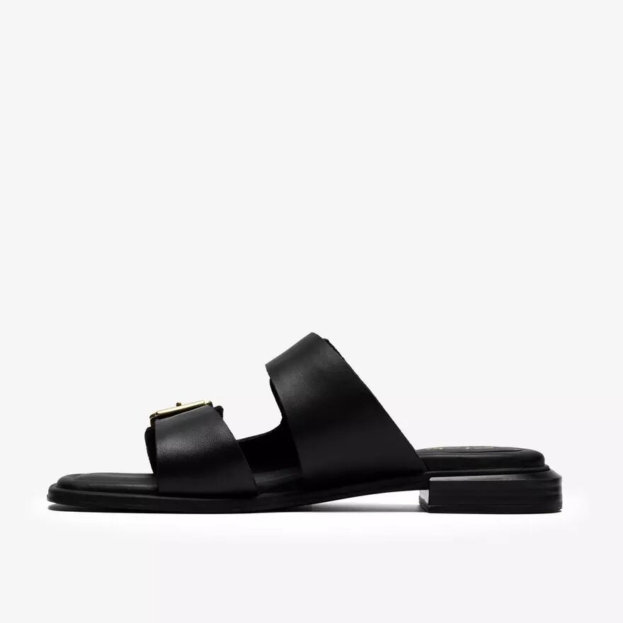Sandalias planas de cuero negro Ariany Bay para mujer Sandalias planas de cuero negro Ariany Bay para mujer