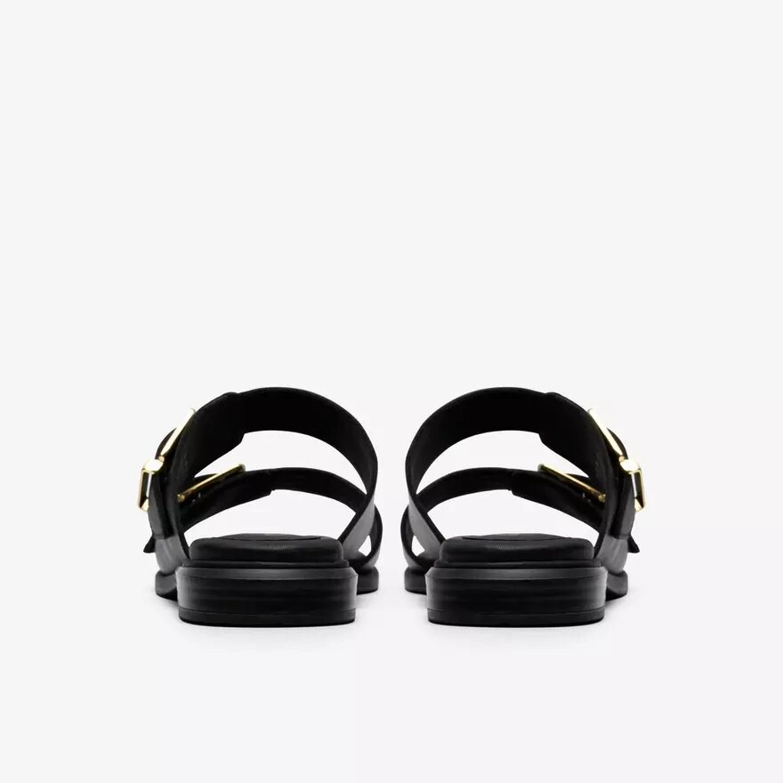 Sandalias planas de cuero negro Ariany Bay para mujer Sandalias planas de cuero negro Ariany Bay para mujer