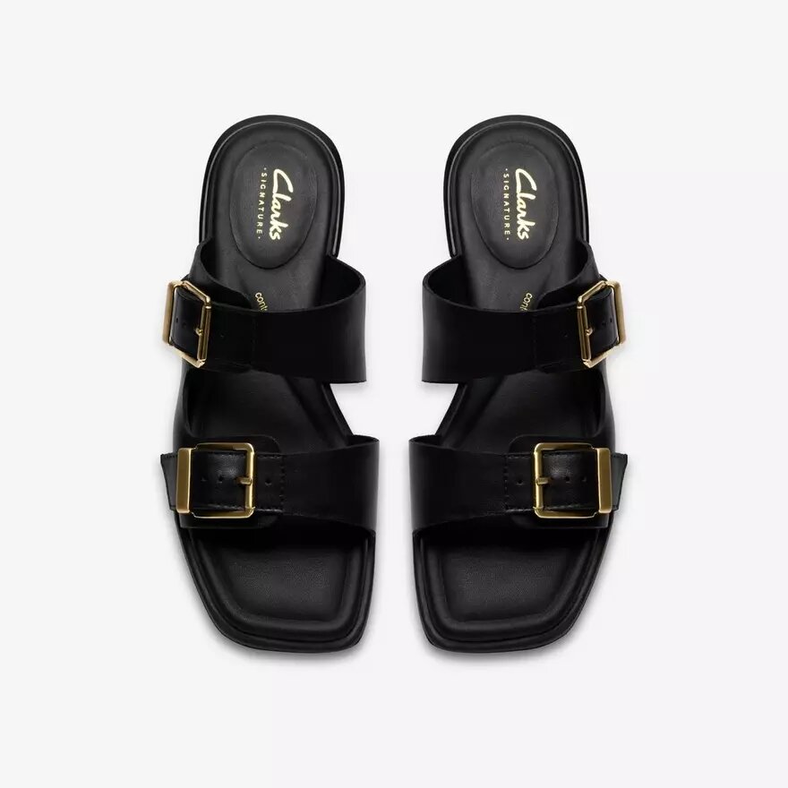 Sandalias planas de cuero negro Ariany Bay para mujer Sandalias planas de cuero negro Ariany Bay para mujer