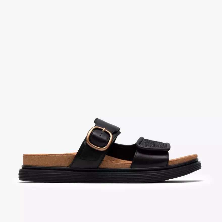 Sandalias planas de cuero negro Arwell Step para mujer Sandalias planas de cuero negro Arwell Step para mujer
