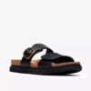 Sandalias planas de cuero negro Arwell Step para mujer Sandalias planas de cuero negro Arwell Step para mujer