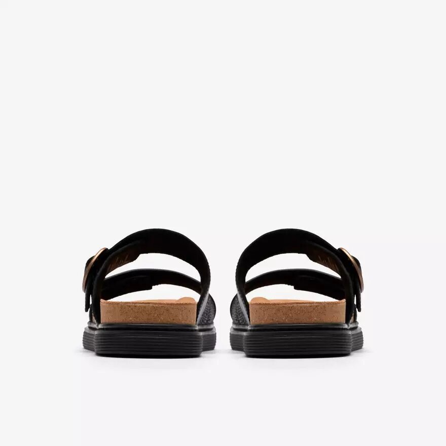 Sandalias planas de cuero negro Arwell Step para mujer Sandalias planas de cuero negro Arwell Step para mujer