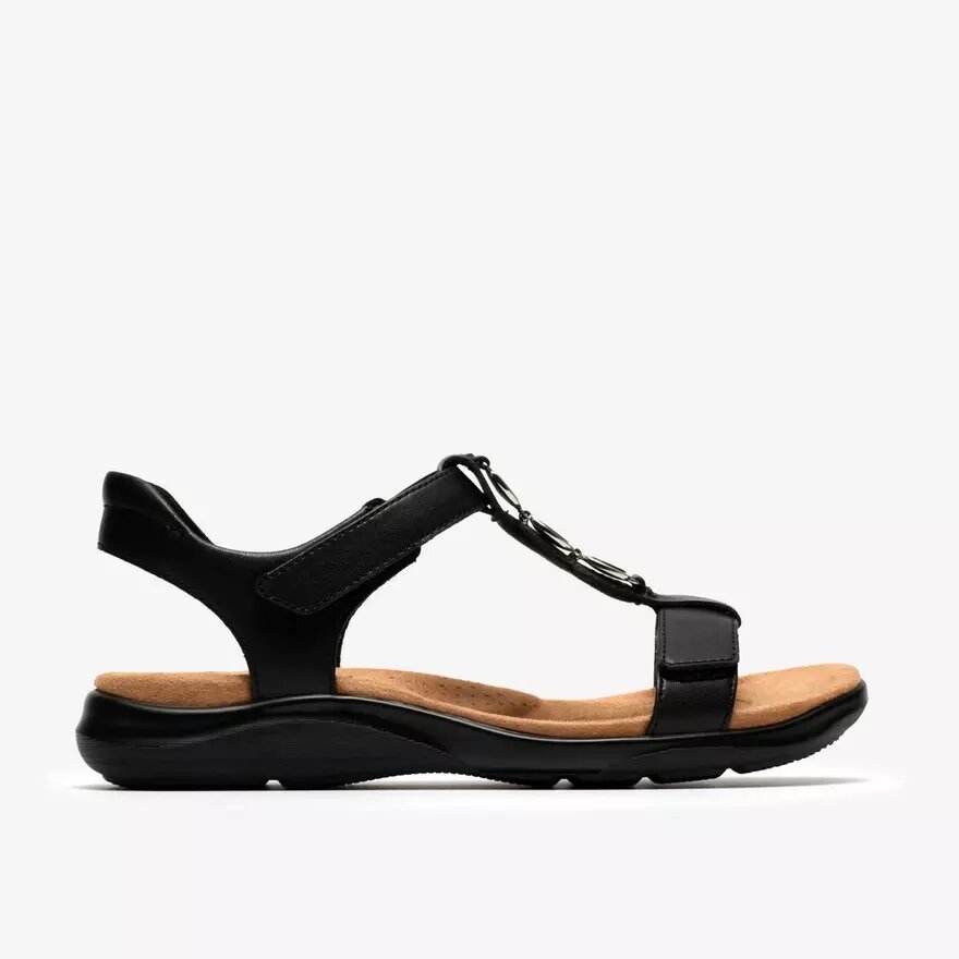 Sandalias planas de cuero negro Kitly Gem para mujer Sandalias planas de cuero negro Kitly Gem para mujer