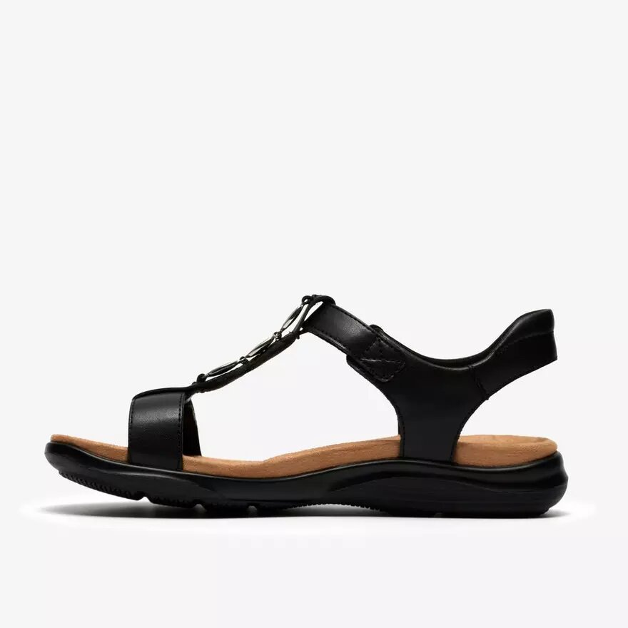 Sandalias planas de cuero negro Kitly Gem para mujer Sandalias planas de cuero negro Kitly Gem para mujer