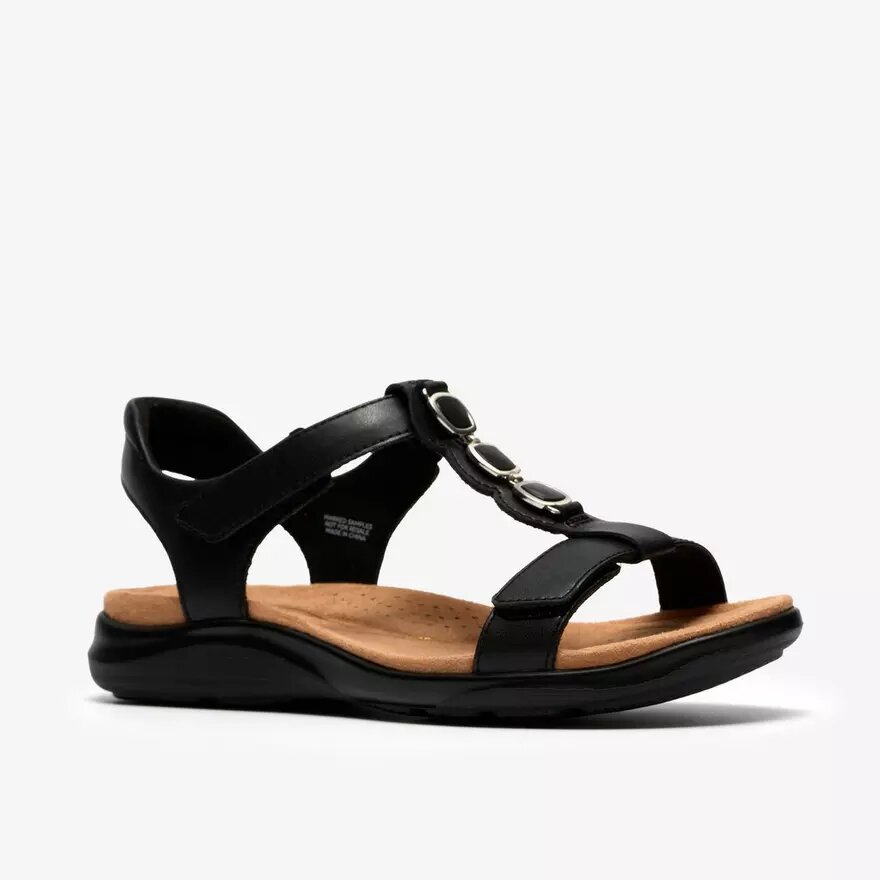 Sandalias planas de cuero negro Kitly Gem para mujer Sandalias planas de cuero negro Kitly Gem para mujer