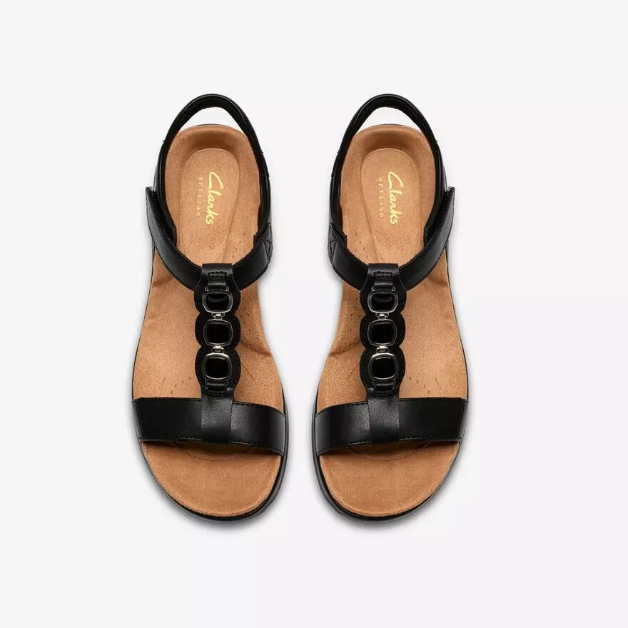 Sandalias planas de cuero negro Kitly Gem para mujer Sandalias planas de cuero negro Kitly Gem para mujer