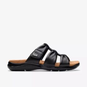 Sandalias planas de cuero negro Kitly Slide para mujer