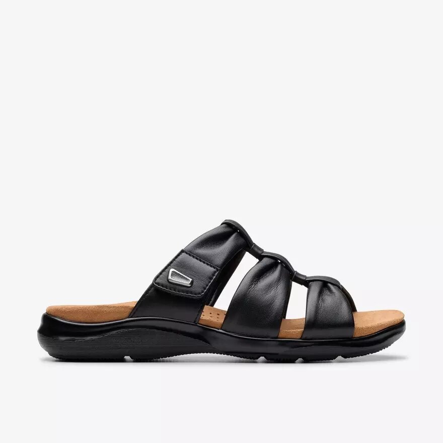 Sandalias planas de cuero negro Kitly Slide para mujer Sandalias planas de cuero negro Kitly Slide para mujer